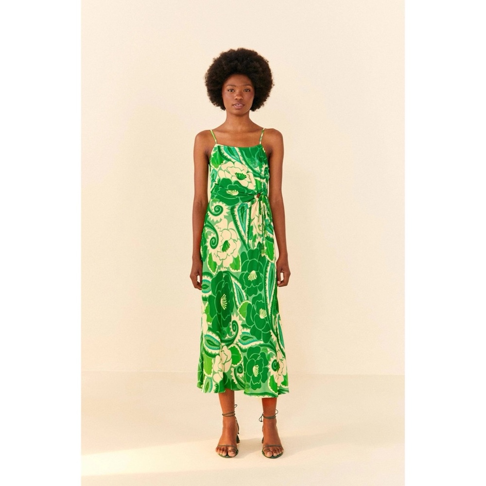 NWT Farm Rio Tropical Groove‎ Circle Cut-Out Midi Dress in Green Floral Print